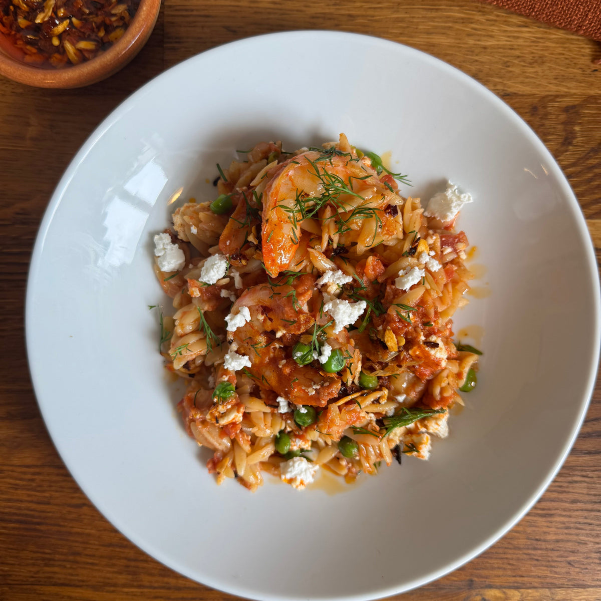 Creamy Calabrian Orzo with Shrimp and Feta – Ciao Pappy