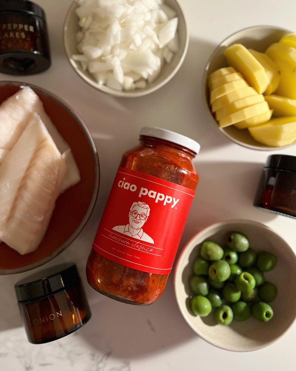 Cod alla Pappy Braised in Marinara with Potatoes and Olives – Ciao Pappy